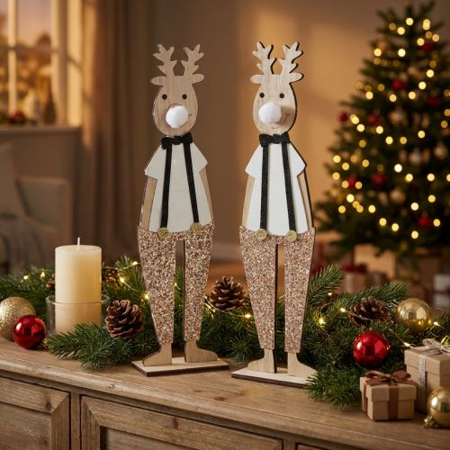 Figura decorativa in legno di renna Natale da mettere 12×6,5 cm H45 cm 2 pezzi | Floristik24.it