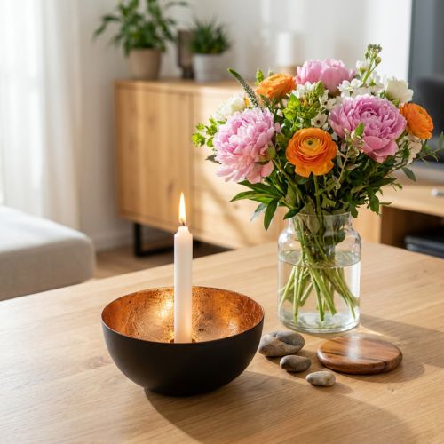 Portacandele nero e bronzo, portacandele affusolato, Ø13cm H6cm | Floristik24.it