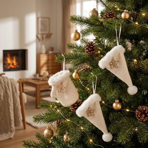 Ciondolo natalizio in feltro cappello a punta crema 6 pezzi | Floristik24.it