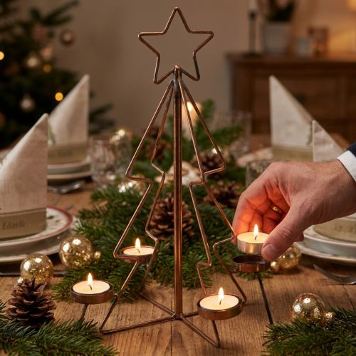 Porta tealight decorazione da tavolo per albero di Natale in bronzo Ø27cm H38cm | Floristik24.it