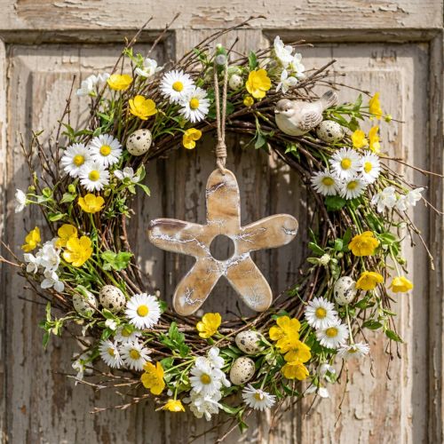 Fiore da appendere, decoro in legno con motivo, decoro primaverile naturale, bianco H19,5cm | Floristik24.it