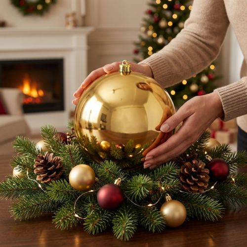 Palla di Natale media in plastica color oro da 20 cm | Floristik24.it