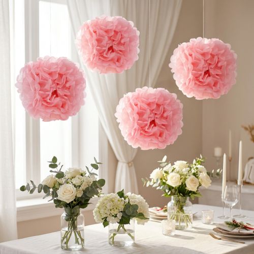 Pompon di carta Rosa chiaro Ø30cm 5pezzi | Floristik24.it