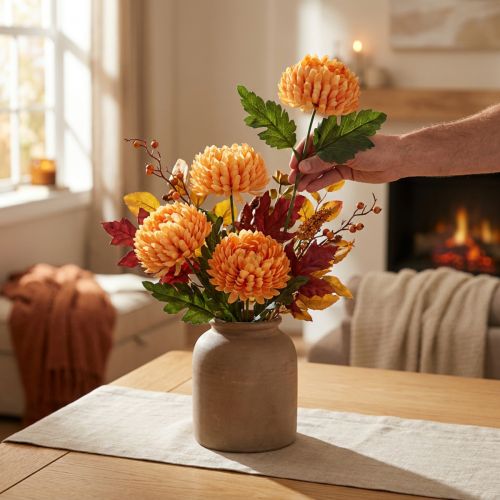 Fiore artificiale crisantemo arancione Ø7cm 18cm 4 pezzi | Floristik24.it