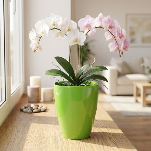Vaso per orchidee lucido Ø12,5 cm lime 1 pz | Floristik24.it