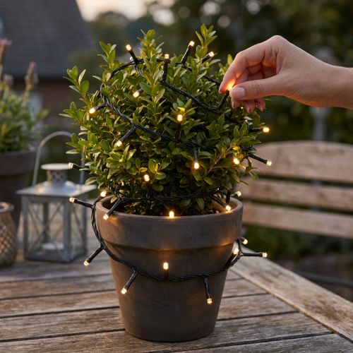 Catena luminosa a LED, 144 pezzi, nero, bianco caldo, per uso esterno, 1,2 m | Floristik24.it