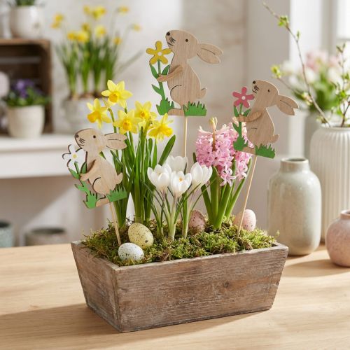 Coniglietto con fiore in legno 9 cm 12 pz | Floristik24.it