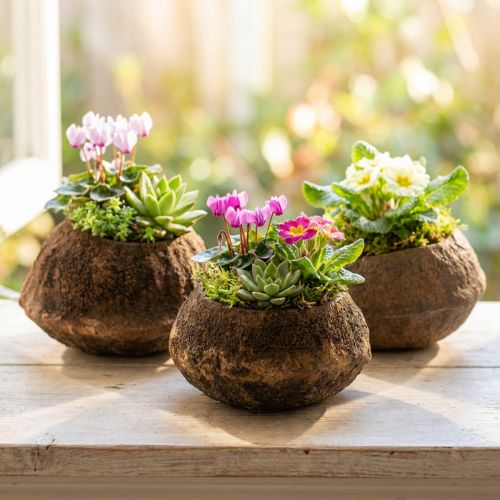 Vaso per piante Paradise Nut Sapucaia naturale Ø14cm H10cm 3 pz | Floristik24.it
