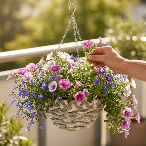 Cesto per piante da appendere, cesto di fiori intrecciato bianco, grigio, naturale H16cm Ø30cm | Floristik24.it