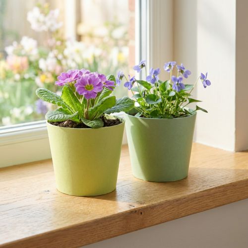 Vaso di carta, mini vaso per piante, cachepot blu/verde Ø9cm H7.5cm 4pz | Floristik24.it