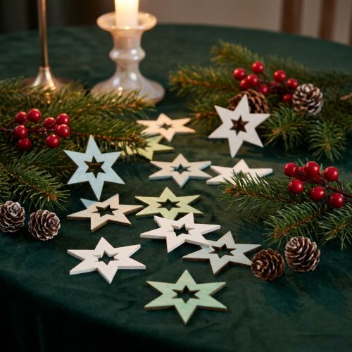 Prodotto Decorazione Stelle in Legno Decorazione Scatter Natale Verde H4cm 72 pz