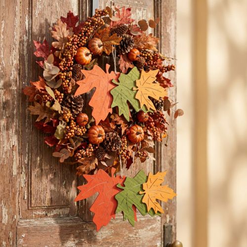 Ciondolo deco autunnale foglie di legno foglia d'acero 22 cm 4 pezzi | Floristik24.it