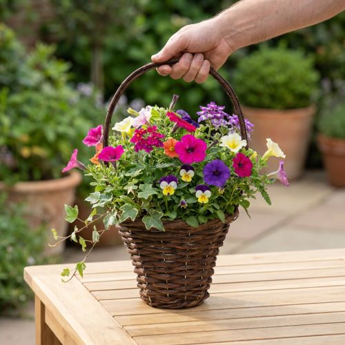 Cestino con manico, cestino rustico per piantare Ø24×H18cm | Floristik24.it