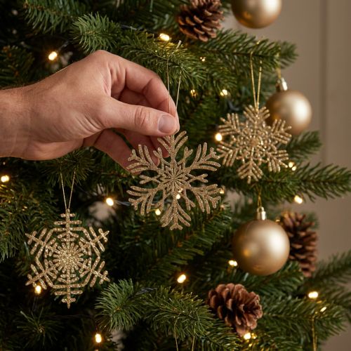 Appendino decorativo fiocchi di neve in legno deco oro invernale Ø10 cm 9 pezzi | Floristik24.it