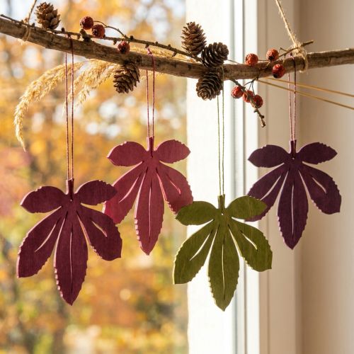 Appendiabiti decorativi in legno, foglie autunnali, rosa, viola, verde, 12x10 cm, 12 pezzi | Floristik24.it