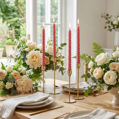 Candele intrecciate candele a spirale rosa Ø1,4 cm H18 cm 4 pezzi | Floristik24.it