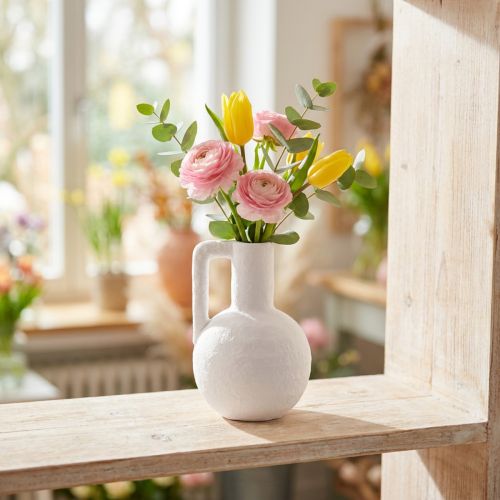Vaso decorativo mini vaso da fiori bianco con manico H15 cm | Floristik24.it