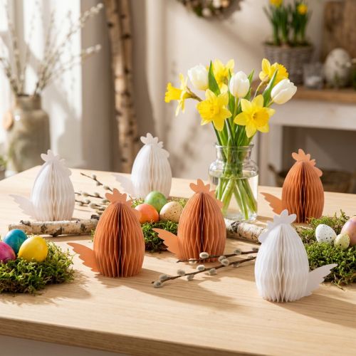 Carta decorativa a nido d'ape pollo bianco arancio 5,5×3,5×6 cm 6 pz | Floristik24.it