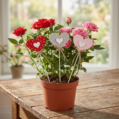 Cuori cuori in legno punteggiati tasselli per fiori 6×5 cm 18 pz | Floristik24.it