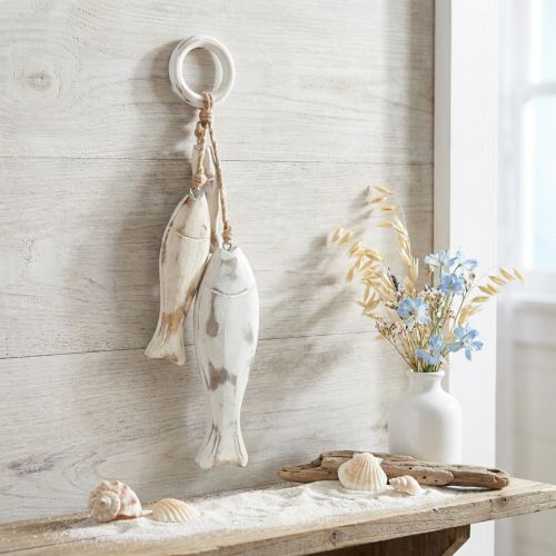 Pesce in legno di mango da appendere Shabby Chic 19,5/15,5/10 cm | Floristik24.it