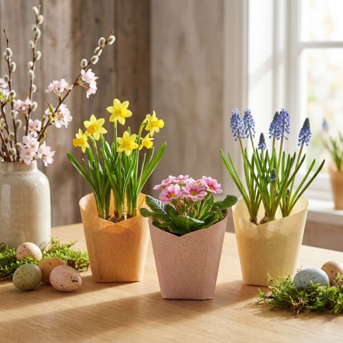 Fioriera in carta intrecciata vaniglia, arancione, rosa Ø7cm H13cm 12 pz | Floristik24.it