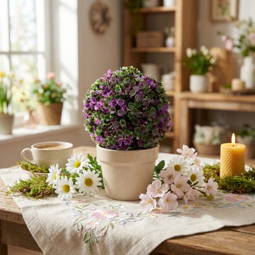 Prodotto Mini palla decorativa viola con fiori artificiali Ø10cm 1 pz