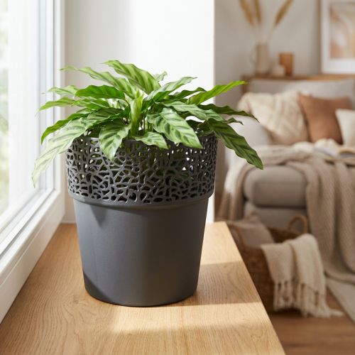 Fioriera vaso da fiori in plastica antracite Ø14,5cm H15,5cm | Floristik24.it