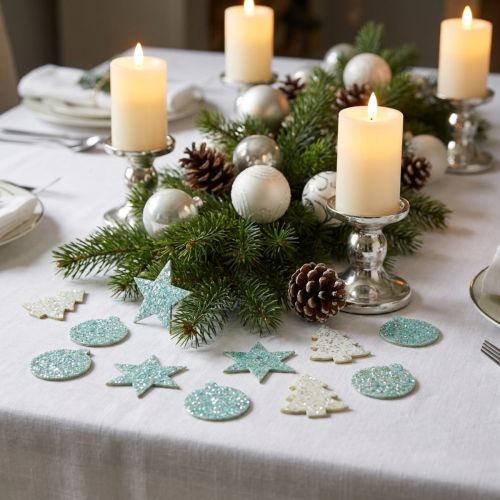 Decorazione natalizia con paillettes bianche/turchesi 36 pz | Floristik24.it