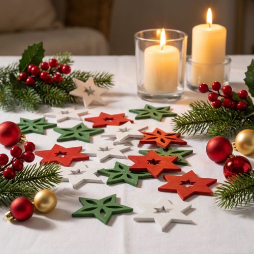 Decorazione sparsa Stelle di Natale in legno rosso/bianco/verde Ø3,5 cm 72 pz | Floristik24.it