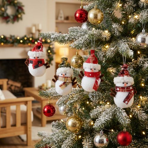 Decorazioni per l'albero di Natale pupazzo di neve con cappello H9cm 4 pezzi | Floristik24.it