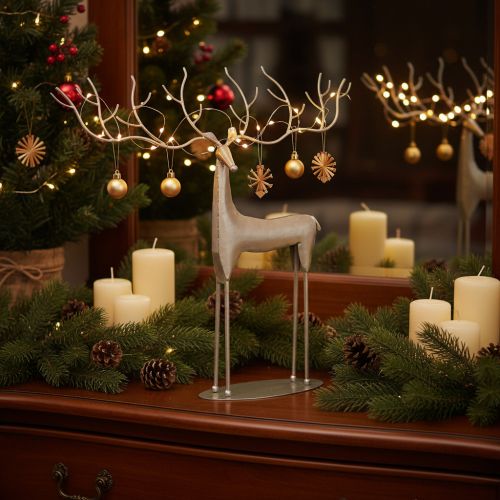 Scultura decorativa di cervo con grandi corna, look moderno in metallo, 48 cm | Floristik24.it