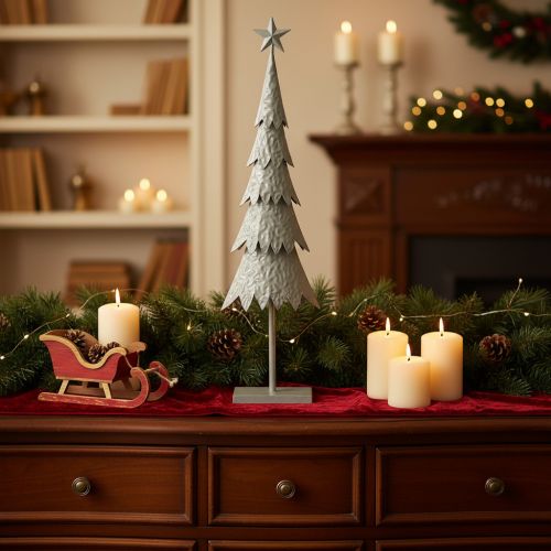 Albero di Natale decorativo su supporto con stella, decorazione festiva per la tavola, 74 cm | Floristik24.it