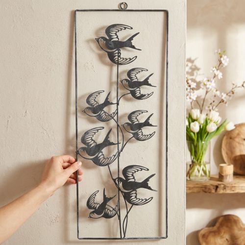 Decorazione in metallo da appendere, rondini, decorazione da parete Argento, bianco lavato H47,5cm | Floristik24.it