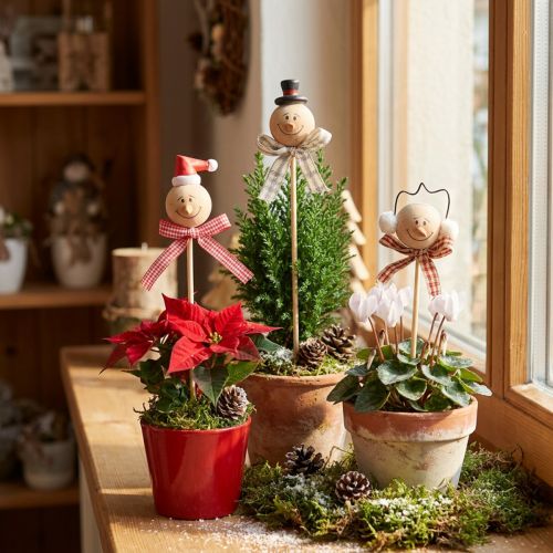 Spina decorativa pupazzo di neve Spina fiore in legno naturale 5 cm 9 pezzi | Floristik24.it