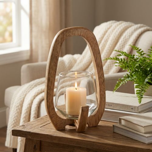 Lanterna in legno lanterna in vetro decorazione soggiorno Ø12cm H20cm | Floristik24.it