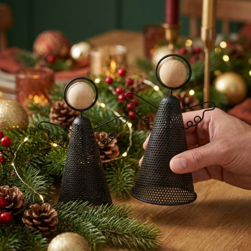 Figura di angelo natalizio in metallo nero naturale 15,5 cm 2 pezzi | Floristik24.it