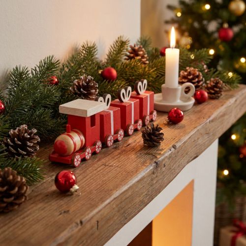 Trenino in legno con scatole regalo, rosso e bianco, set da 2, 18x3x4,5 cm - Decorazione natalizia | Floristik24.it