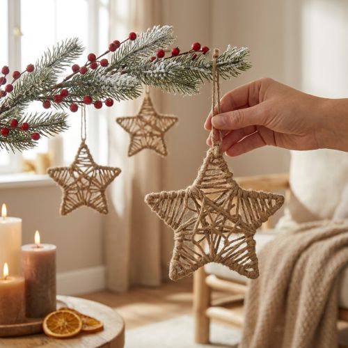 Stella decorativa da appendere Stella di iuta naturale Ø18cm 4 pz | Floristik24.it