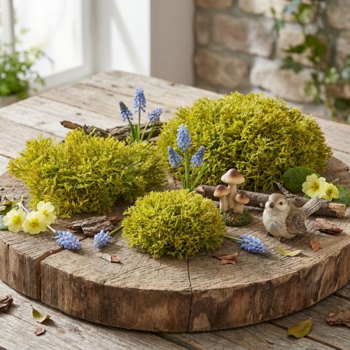 Muschio decorativo artificiale verde marrone – cuscino in muschio 10/12/14 cm 3 pezzi | Floristik24.it