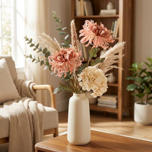 Crisantemi Salmone Rosa Artificiale Ø13cm L72cm 2pz | Floristik24.it