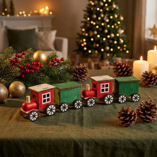 Decorazione ferroviaria del treno di Natale locomotiva in legno H7,5 cm 4 pezzi | Floristik24.it