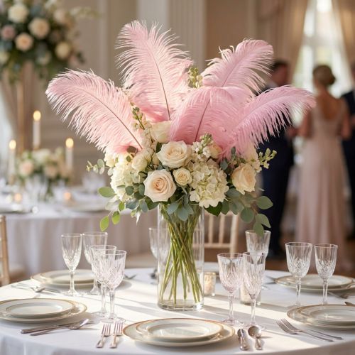 Decorazione Piume di Struzzo Vere Piume Rosa 20-25 cm 12 pz | Floristik24.it