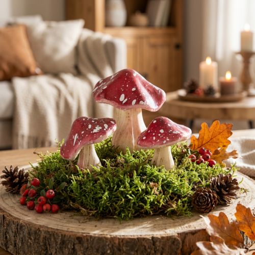 Prodotto Funghi decorativi rossi agarichi artificiali su filo 5,5/8 cm 12 pz