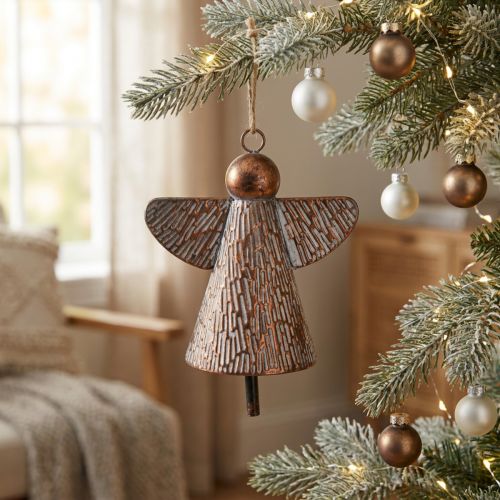 Campana decorativa Angelo Custode Metallo Bronzo 19,5x12x19cm Decorazione per la stanza in stile vintage shabby chic | Floristik24.it