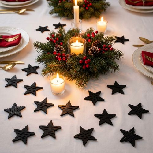 Decorazione sparsa stelle nere in legno di Natale Ø4cm 72 pz | Floristik24.it