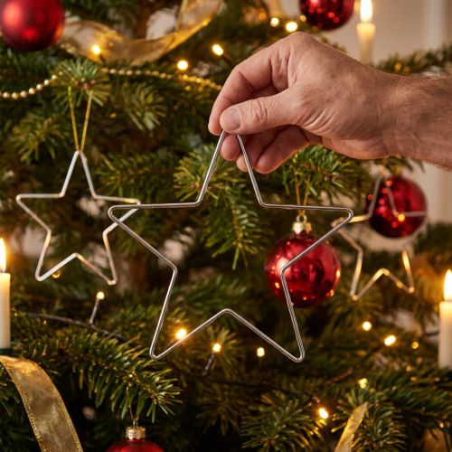 Decorazioni natalizie, stelle sospese, argento, 20 cm, metallo, set da 6, decorazioni per l'albero di Natale | Floristik24.it