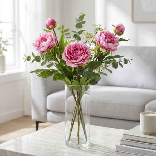 Peonie Fiori artificiali a stelo lungo Rosa 70 cm 3 pezzi | Floristik24.it