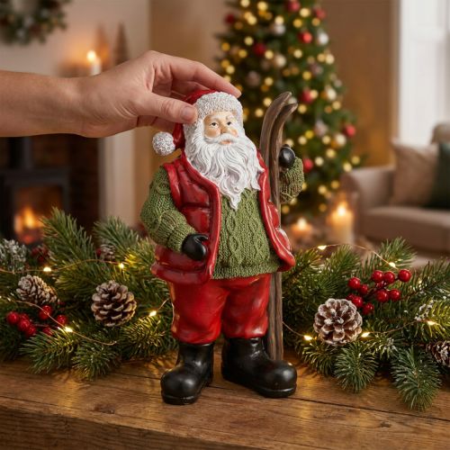 Decorazione di Babbo Natale con sci dipinta 14×10,5×24,5cm | Floristik24.it