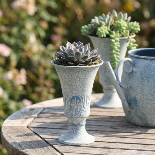 Calice decorativo in metallo bianco antico blu, decorazione da tavolo Ø11cm H17,5cm | Floristik24.it