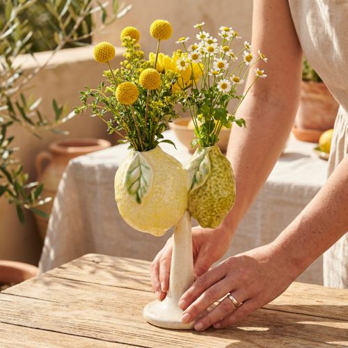 Vaso in ceramica decorato a forma di limone, decorazione da tavola mediterranea H22cm | Floristik24.it